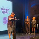 Grace Eyre Co-Chair Josh Puglia presenting an award at the Brighton Fringe Awards